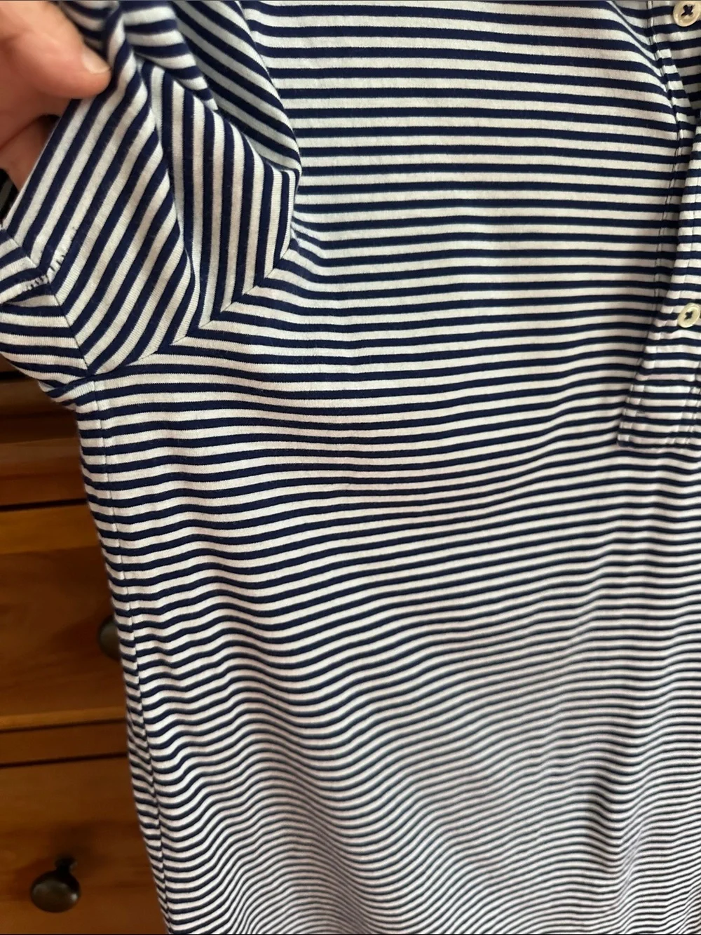 Ralph Lauren Men’s Navy and White Striped Polo with Chest Pocket